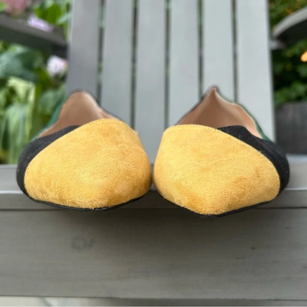 Zara Black and Green Flats with Color-Block‎ Design